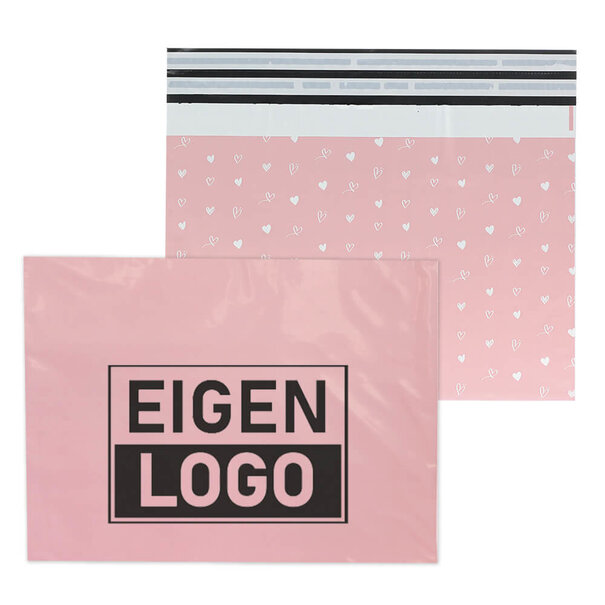 Levertijd ca.10 werkdagen Roze hartjes verzendzakken bedrukken Large