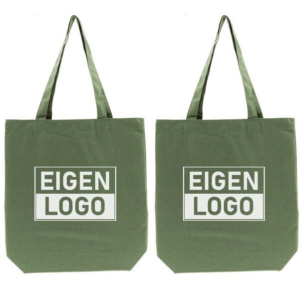 Spoedlevering: Levertijd ca. 7 werkdagen Katoenen tas bedrukken 38x42+10cm Groen - Spoed