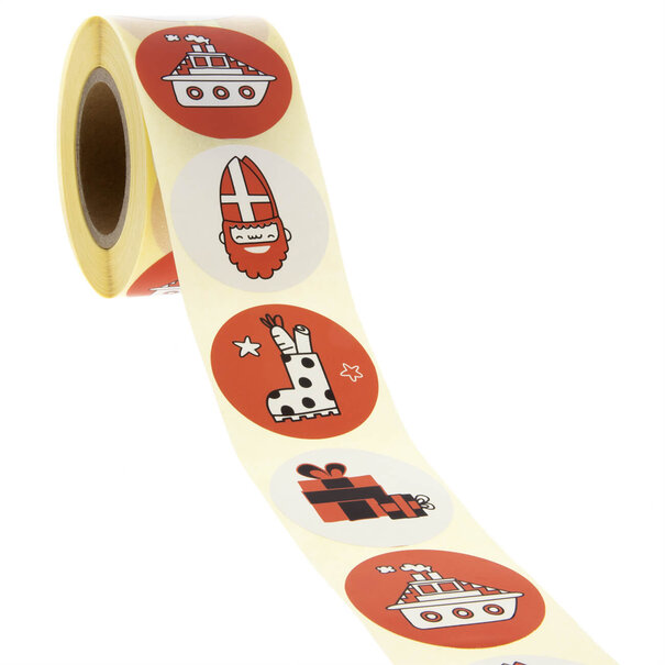 Levering uit voorraad 500x sticker Sinterklaas assorti Rood-Wit-Zwart 40mm