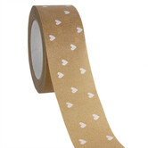 Papieren tape 'Hearts' Bruin-Wit 50mmx50mtr