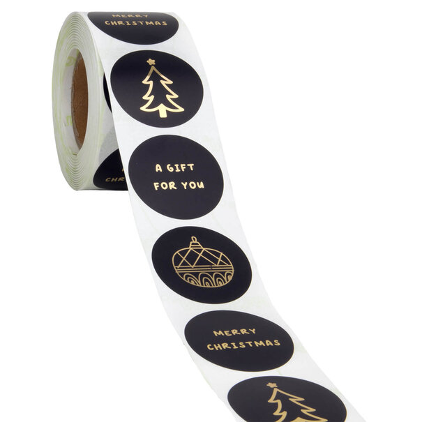 Levering uit voorraad 500x sticker Kerst assorti Zwart-Goud 40mm