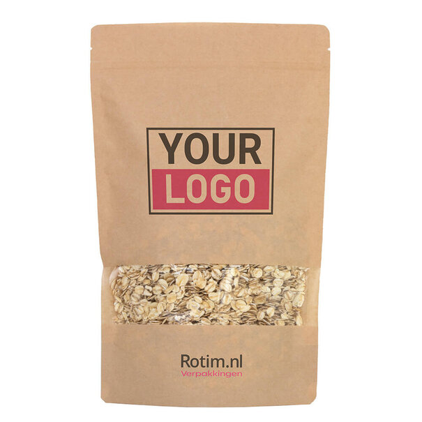 Levertijd ca. 5 werkdagen Stazakken bedrukken - Bruin met venster 13x22.5cm