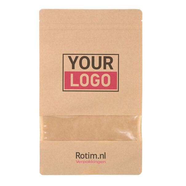 Levertijd ca. 5 werkdagen Stazakken bedrukken - Bruin met venster 13x22.5cm