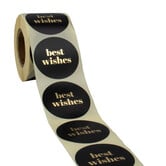 500x Sticker 'Best Wishes' Zwart-Goud 50mm