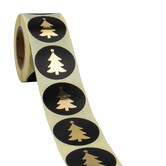 500x Sticker 'X-mas Tree' Zwart-Goud 40mm