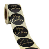 500x Sticker 'Merry Christmas' Zwart-Goud 50mm