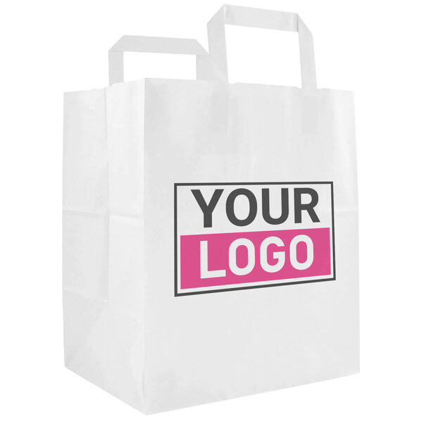 Levertijd ca. 5 werkdagen Budget papieren tassen M vierkant wit kraft bedrukken