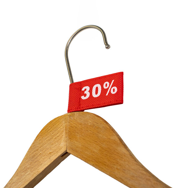 Levering uit voorraad 50x Kledinglabel 3x6cm - 30% rood