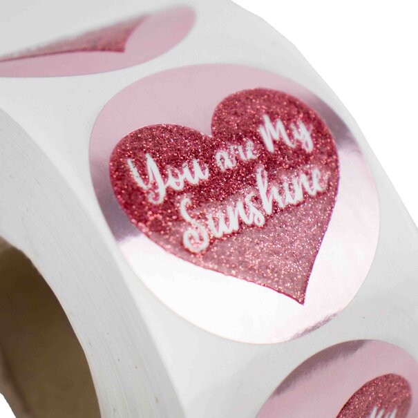Levering uit voorraad 500x sticker 'You are my sunshine' Roze glitters 50mm