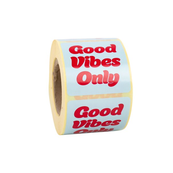 Levering uit voorraad 500x sticker 'Good vibes only' Blauw-Rood 50mm