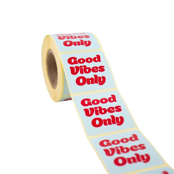 Levering uit voorraad 500x sticker 'Good vibes only' Blauw-Rood 50mm
