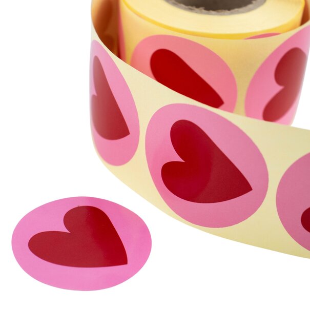 Levering uit voorraad 500x sticker 'Heart' Roze-Rood 50mm