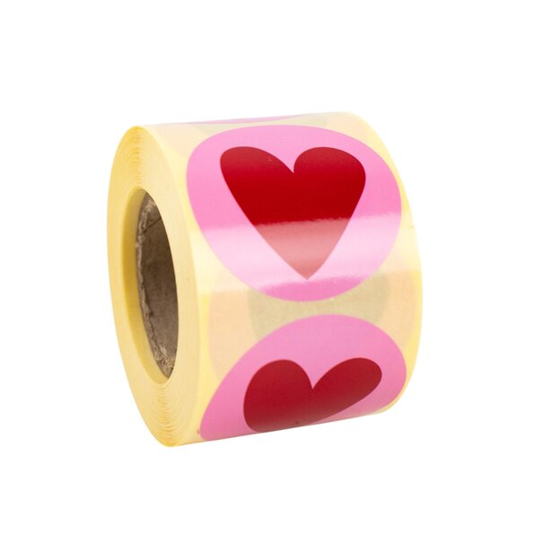 Levering uit voorraad 500x sticker 'Heart' Roze-Rood 50mm