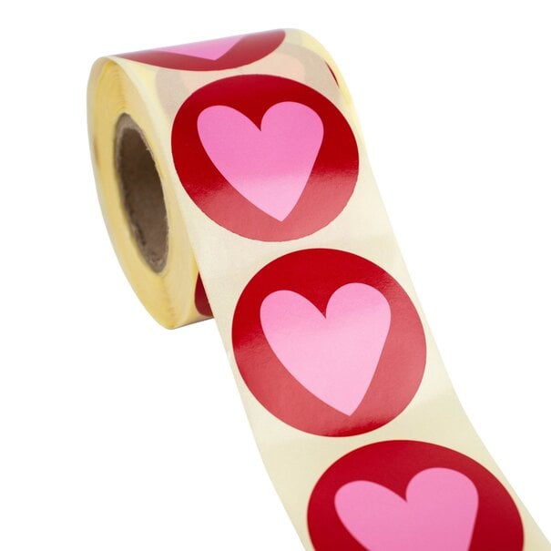 Levering uit voorraad 500x sticker 'Stripes heart' Rood-Roze 50mm