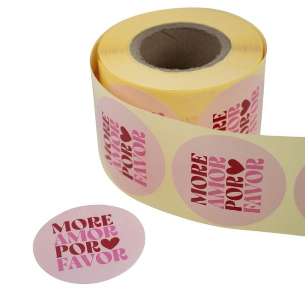 Levering uit voorraad 500x sticker 'More amor por favor' Rood-Roze 50mm