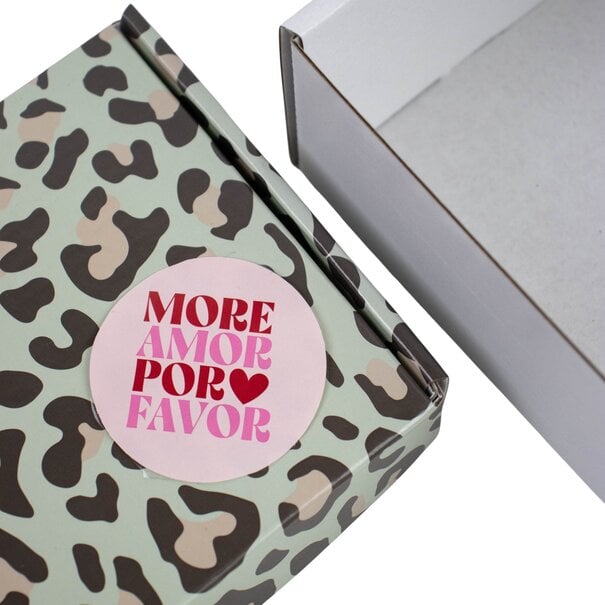 Levering uit voorraad 500x sticker 'More amor por favor' Rood-Roze 50mm