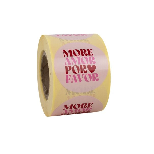 Levering uit voorraad 500x sticker 'More amor por favor' Rood-Roze 50mm