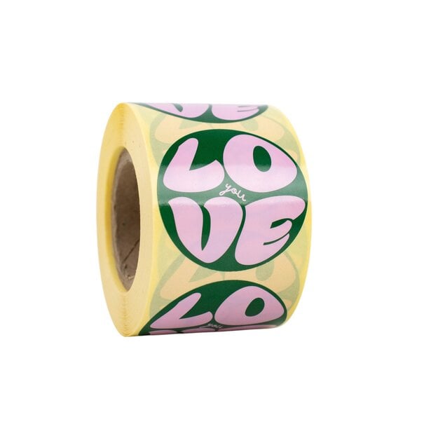 Levering uit voorraad 500x sticker 'Love you' Roze-Groen 50mm