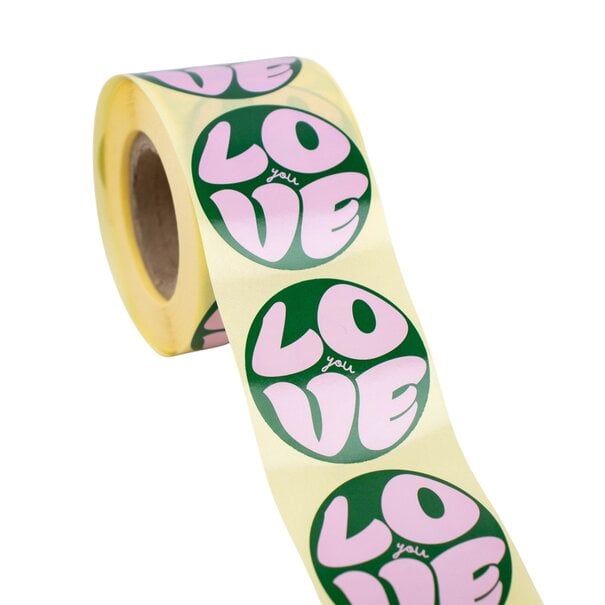 Levering uit voorraad 500x sticker 'Love you' Roze-Groen 50mm