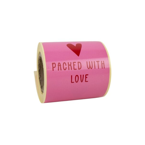 Levering uit voorraad 100x sluitsticker 'Packed with love' Roze-Rood