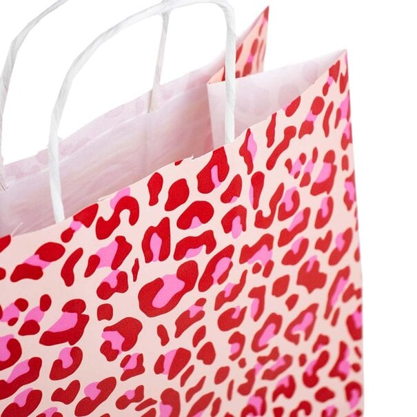 Levering uit voorraad 50x papieren tasjes Leopard Pink A5