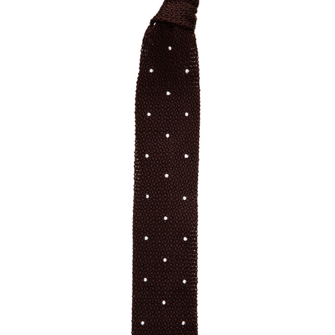 3 FOLD BROWN TIE POLKA DOT  UNLINED -KNITTED -  HANDMADE IN ITALY