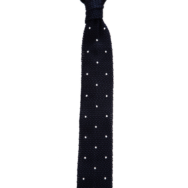 3 FOLD BLUE NAVY TIE POLKA DOT  UNLINED -KNITTED -  HANDMADE IN ITALY