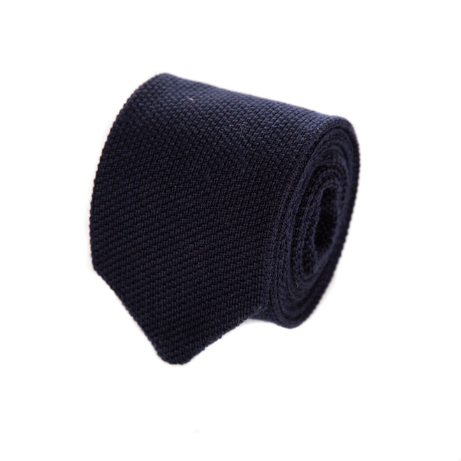 3 FOLD  NAVY TIE  WOOL KNITTED - HANDMADE IN ITALY