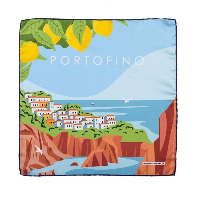 Silk Pocket Square Portofino  hand  stitched edges