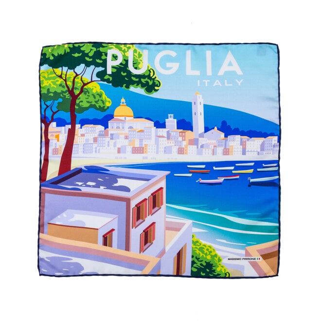 Silk Pocket Square Puglia  hand  stitched edges