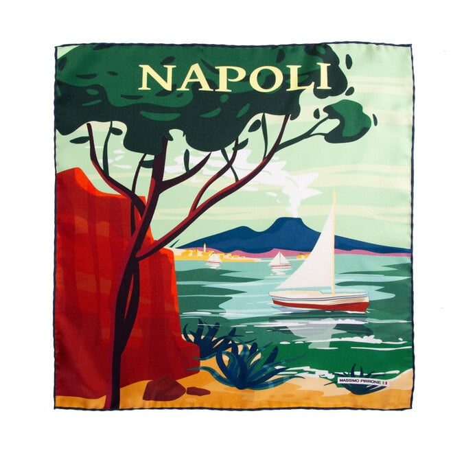 Silk Pocket Square Napoli  hand  stitched edges