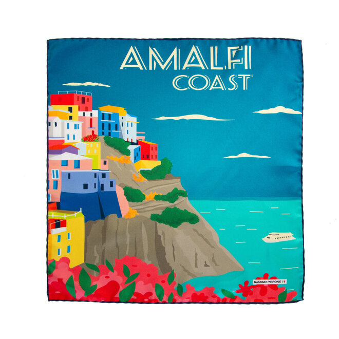 Silk Pocket Square Amalfi  hand  stitched edges