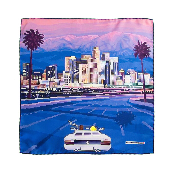 Silk Pocket Square Outrun  hand  stitched edges