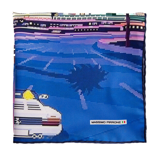 Silk Pocket Square Outrun  hand  stitched edges