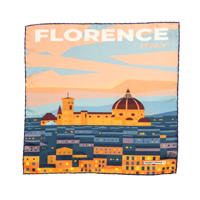 Silk Pocket Square tramonto Firenze  hand  stitched edges