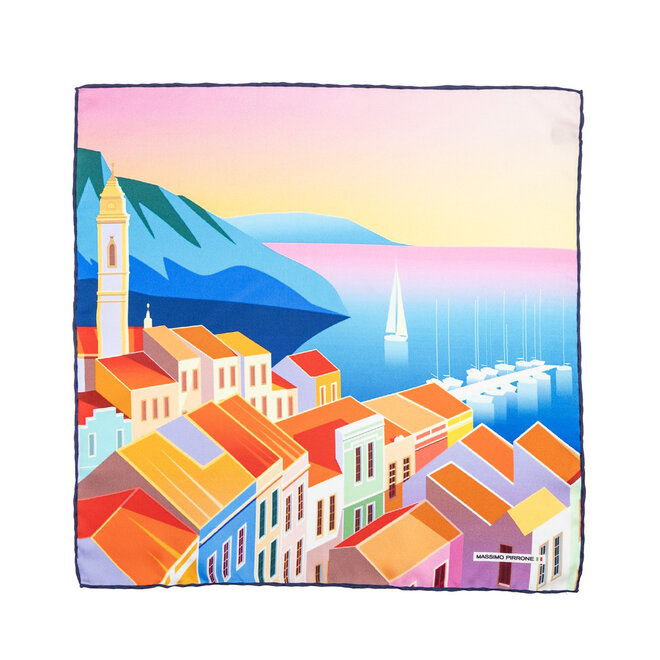 Silk Pocket Square Porto Venere  hand  stitched edges