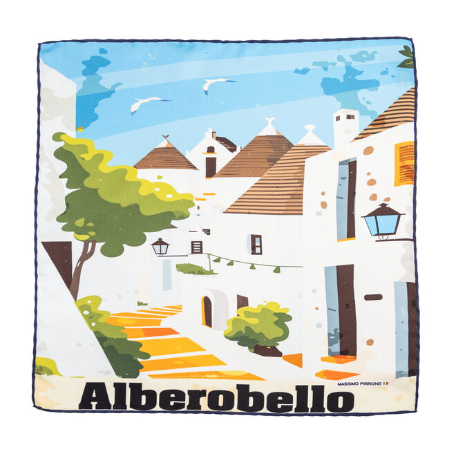 Silk Pocket Square Alberobello  hand  stitched edges