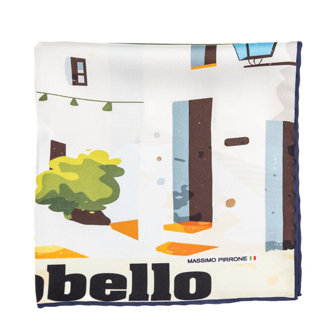 Silk Pocket Square Alberobello  hand  stitched edges