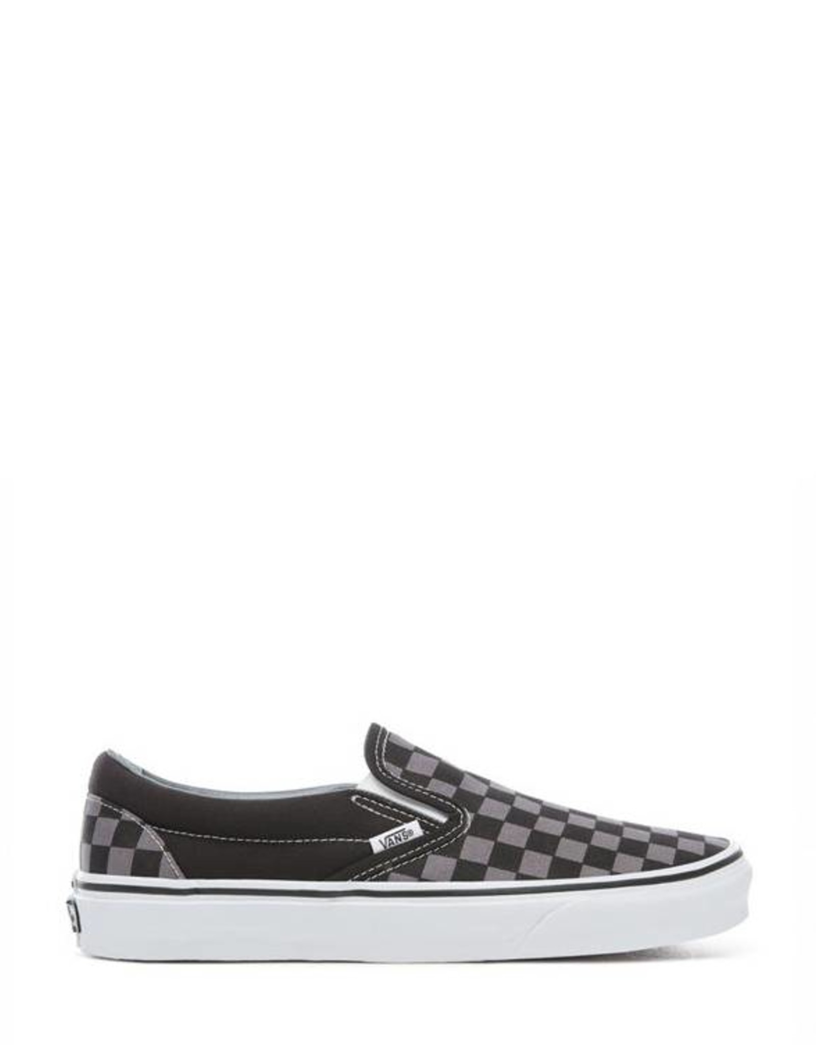 grey and black slip on vans