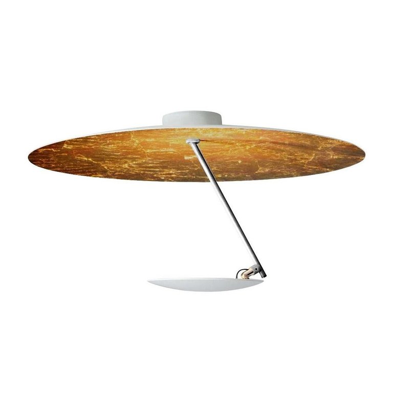 Catellani & Smith LEDERAM C150 / ceiling lamp / shade Ø 50 cm white/gold / satin rod / white disc / 1x15W LED board