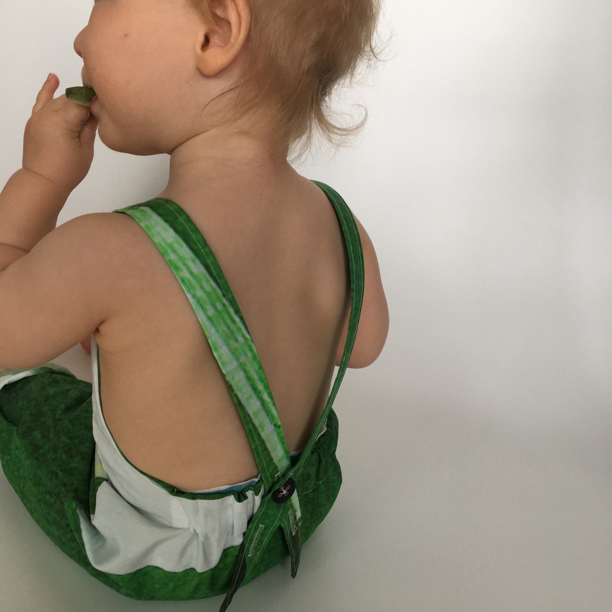 One-size dungaree from organic cotton white/colourful  - Upcycling Material