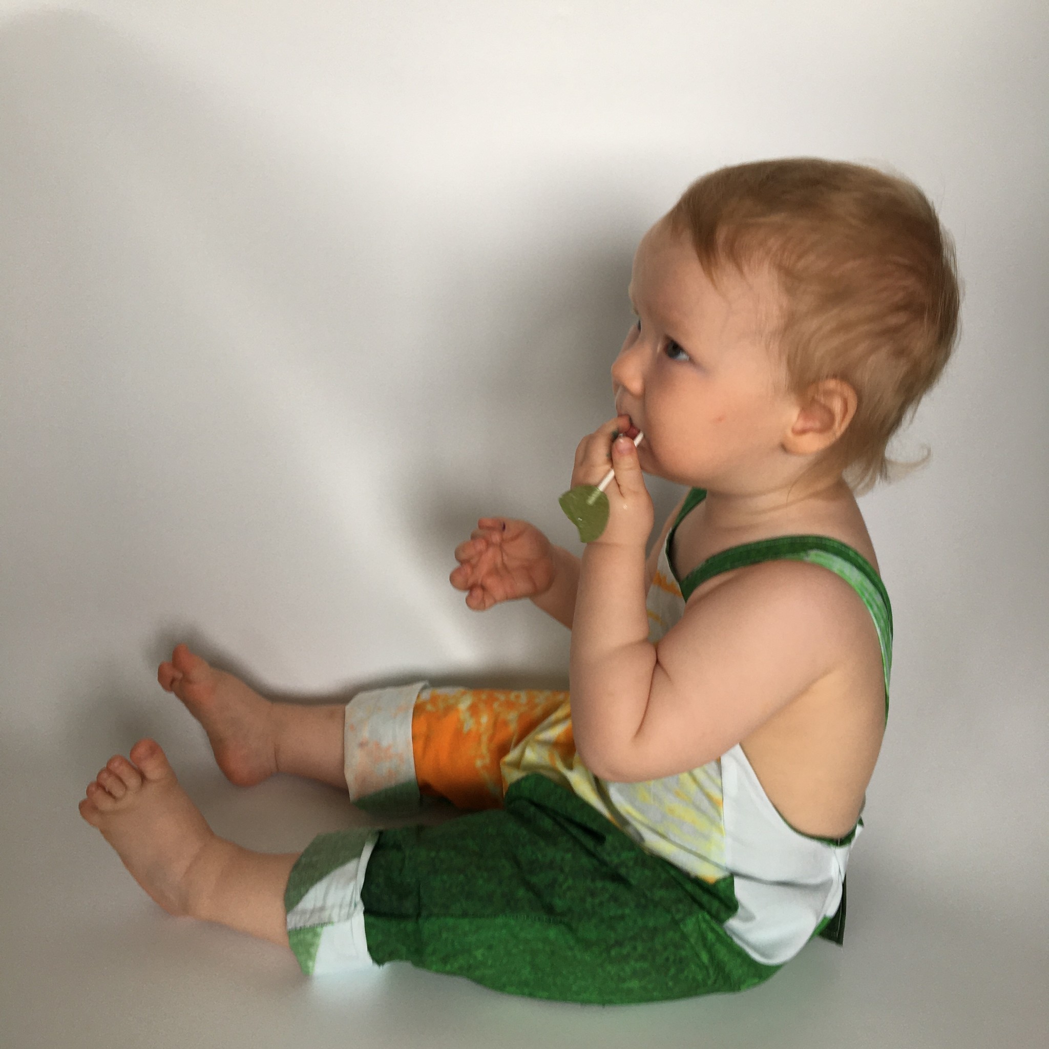 One-size dungaree from organic cotton white/colourful  - Upcycling Material