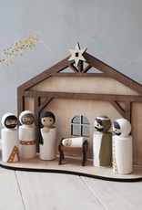 PAPURINO Holz Weihnachtskrippe mit Jesus-Baby und Eltern