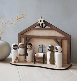PAPURINO Holz Weihnachtskrippe mit Jesus-Baby und Eltern