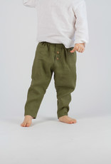 HULMU DESIGN Pantalon en lin pour enfants - vert olive