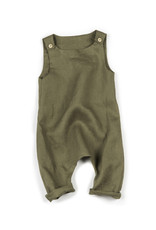 HULMU DESIGN Salopette en lin vert olive pour bébé