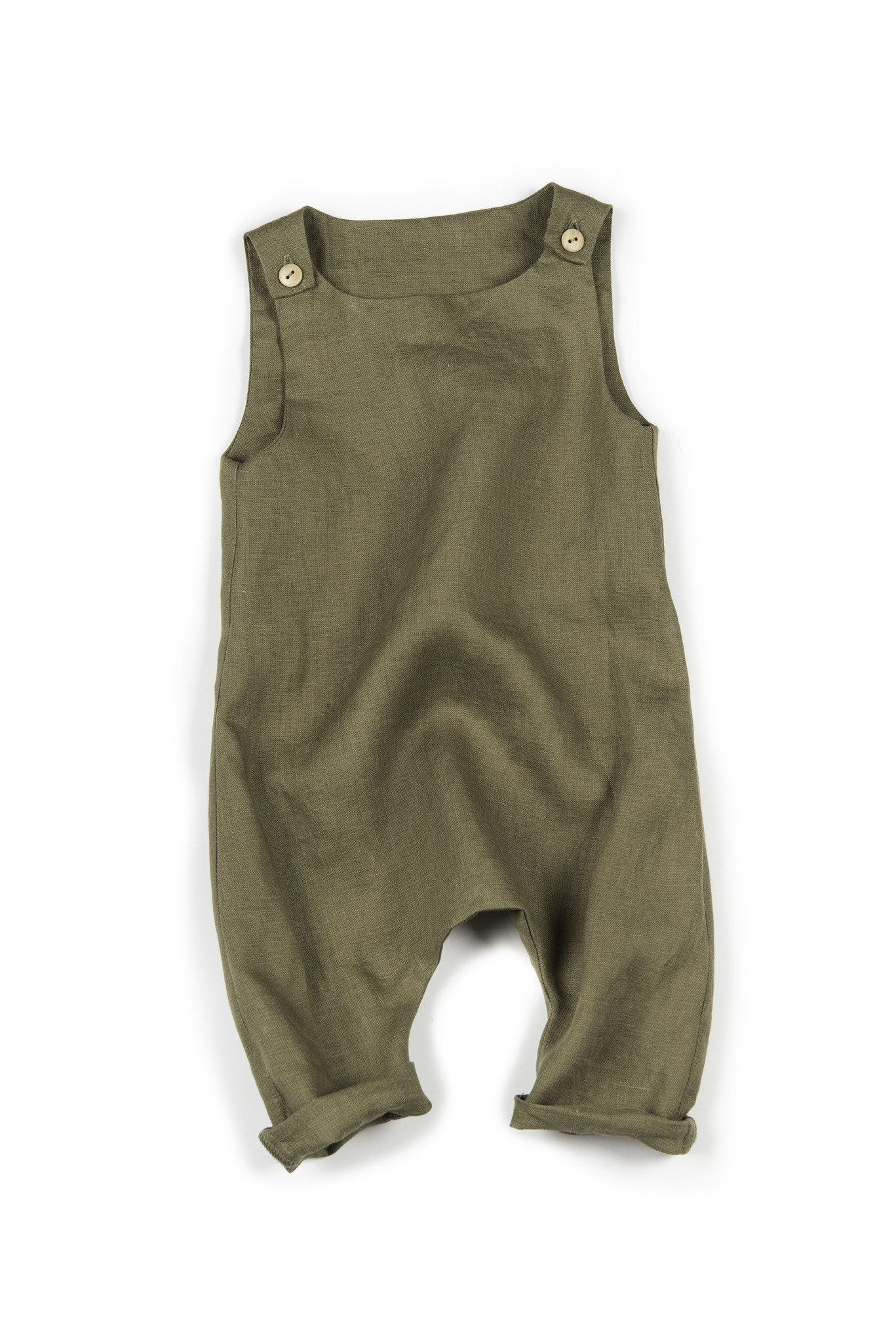 HULMU DESIGN Baby Linen Dungarees olive green