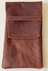 Reindeer leather case in dark brown for glasses or mobile phone