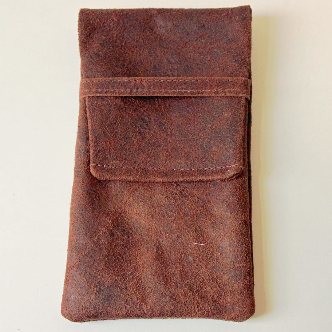 Reindeer leather case in dark brown for glasses or mobile phone