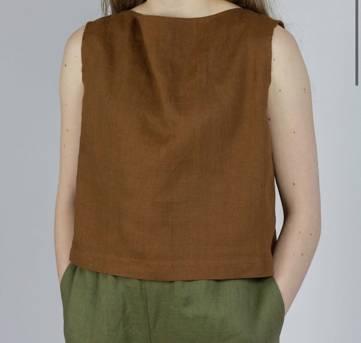 HULMU DESIGN Linen shirt cinnamon adults with button placket